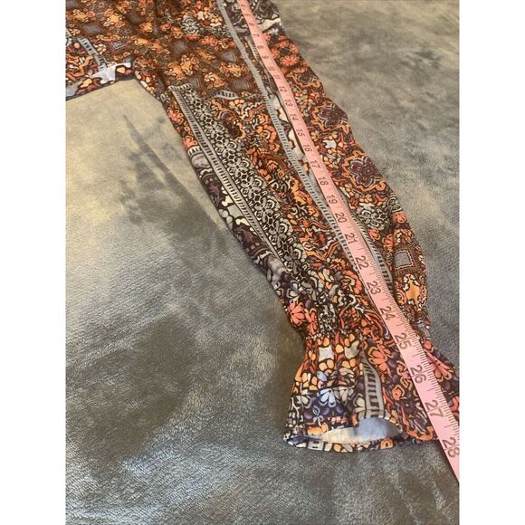 Democracy Boho Peasant Shirt Balloon Sleeves Orange Blue Geometric Floral Large - Picture 9 of 12